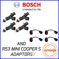 R53 MINI Cooper S JCW GP Genuine Bosch 380cc Fuel Injectors Set of 4 + ADAPTORS