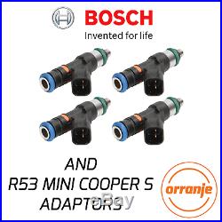 R53 MINI Cooper S JCW GP Genuine Bosch 550cc Fuel Injectors Set of 4 + ADAPTORS
